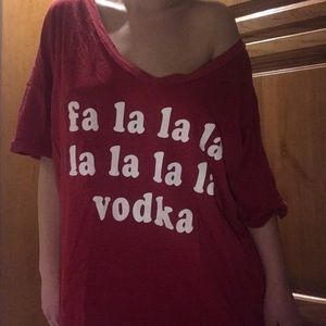Graphic red large T-shirt: “fa la la la la  vodka”